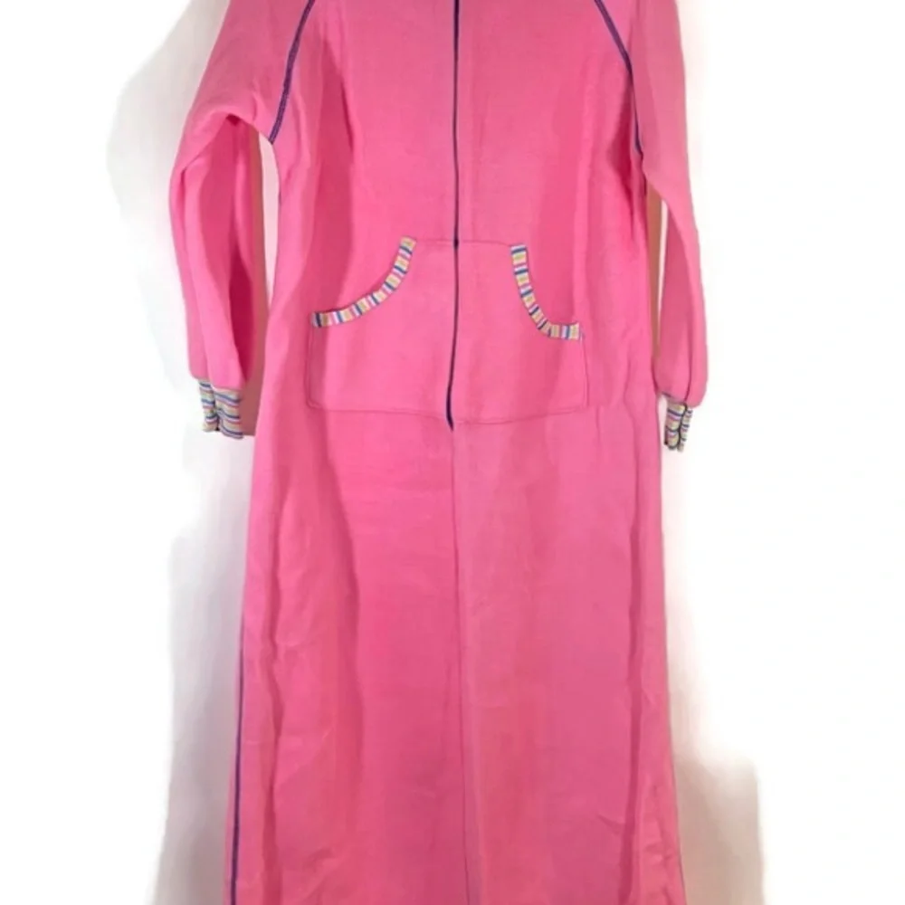Obion Vintage Pink Fleece Long Robe - Picture 3 of 8
